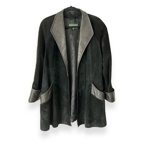 Vintage Danier Women’s 80s Black Genuine Suede & Leather Oversized Long Coat